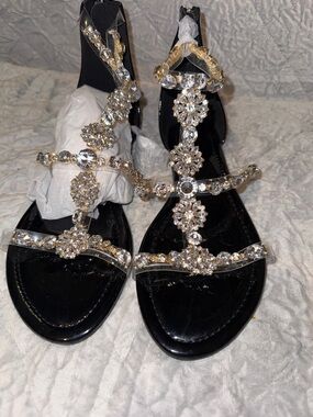 Liliana Gladiator  Clear Strap Rhinestone  Sandals (Black)